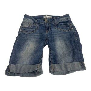 No Boundaries Womens Denim Shorts Size 3 Blue Casual Faded Cuffed Distressed